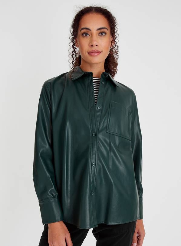 Dark Green Faux Leather Relaxed Fit Shirt 20